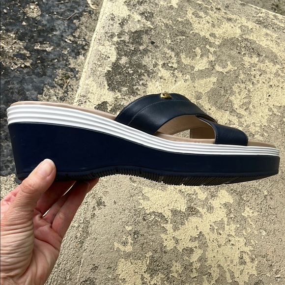 Like new Cole Haan Blue and Cream Platform Sandals - Picture 3 of 13